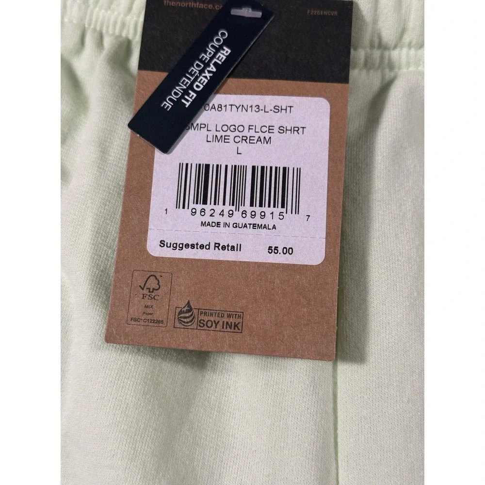 The North Face Simple Logo Fleece Shorts Lime Cream Large NWT